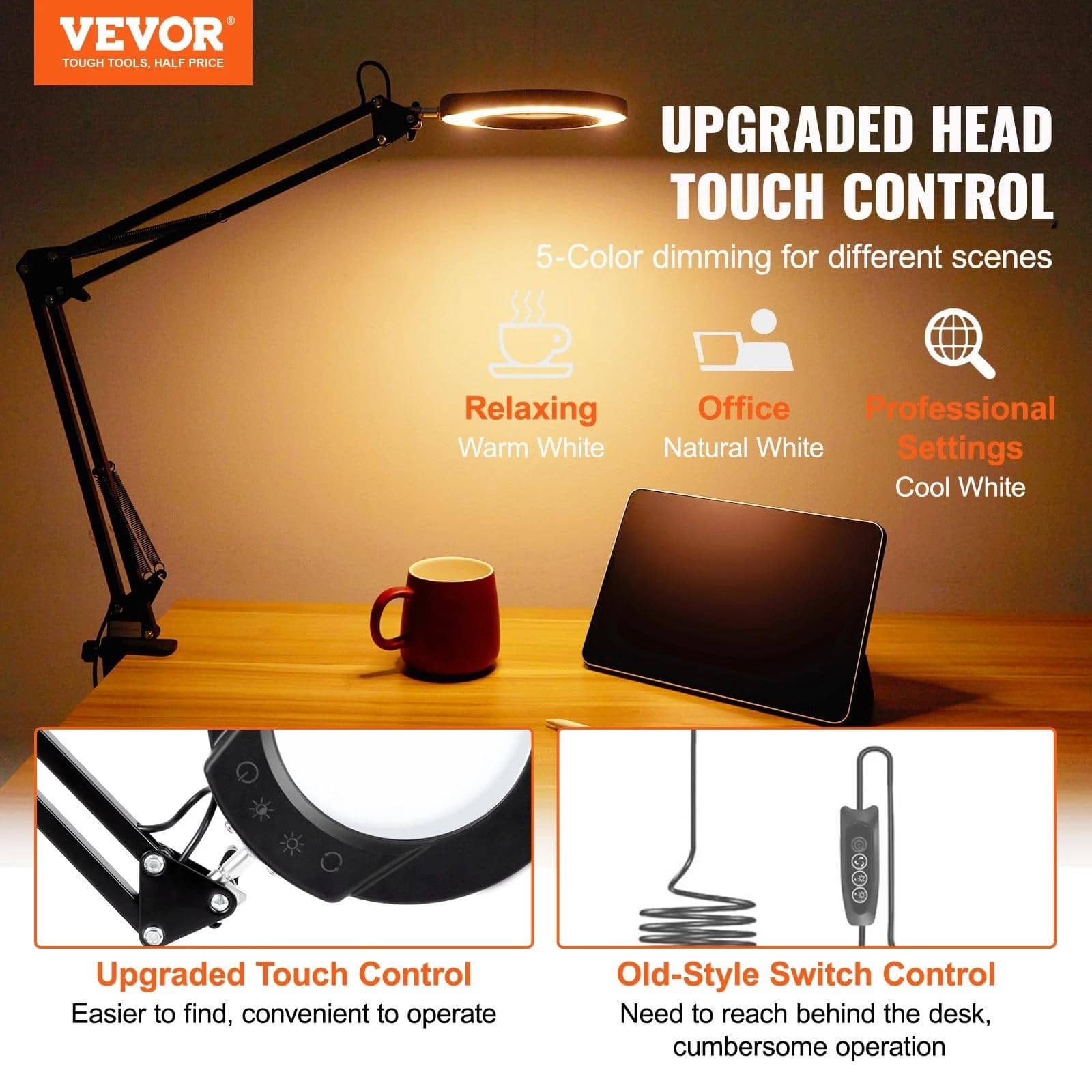 VEVOR povećalo sa svjetlom 5X lampa s povećalom 4,3